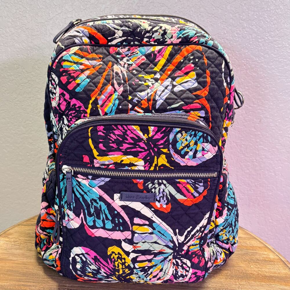 Vera Bradley Quilted Butterfly Campus Backpack Bag - Navy Multi